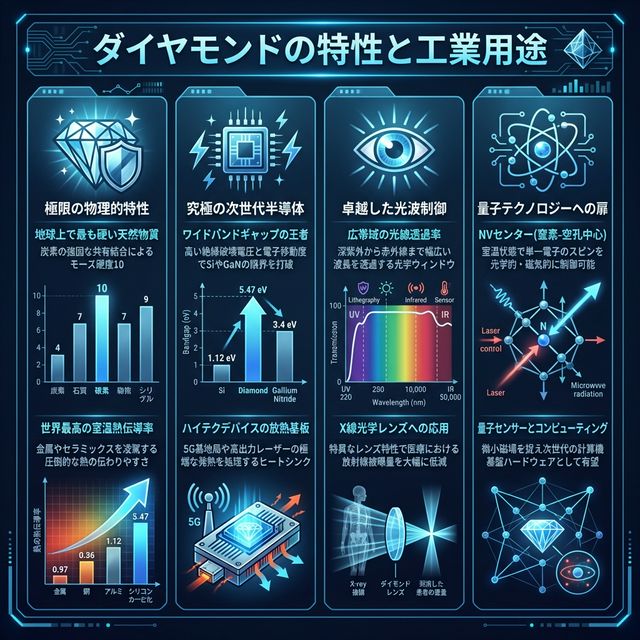 ダイヤモンドの物理特性・工業用途イメージ