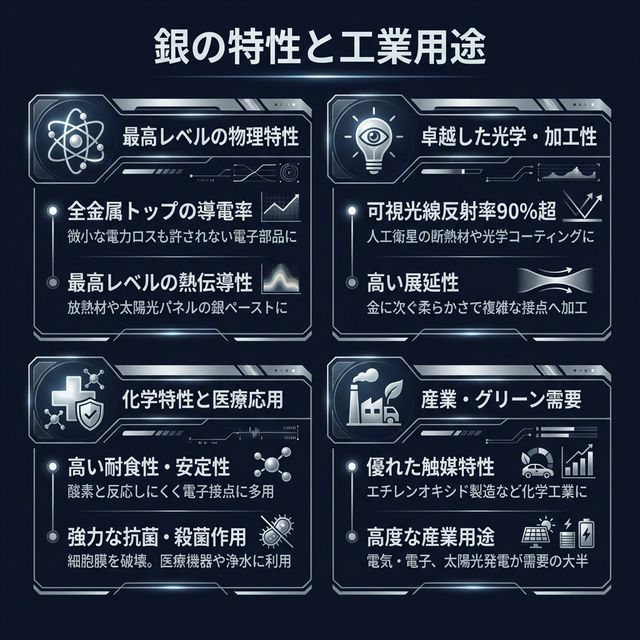 銀の物理特性・工業用途イメージ